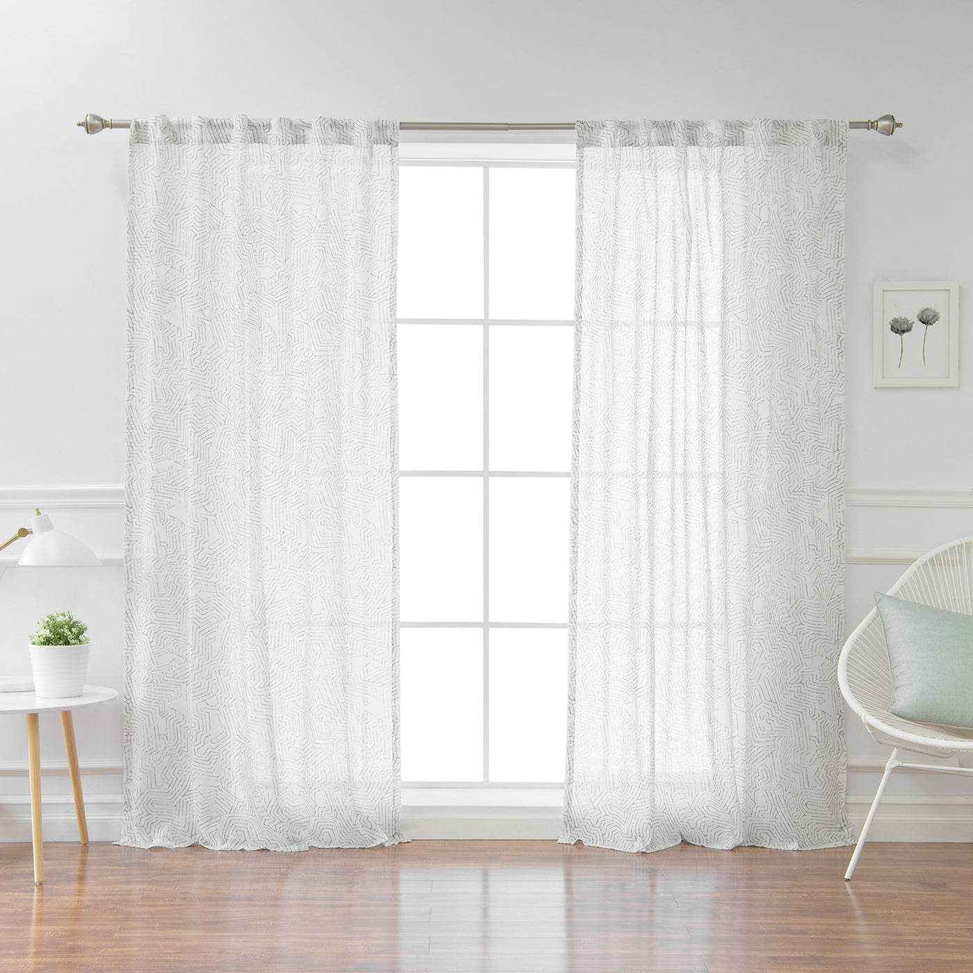 Sheer Faux Linen Modern Abstract Curtains
