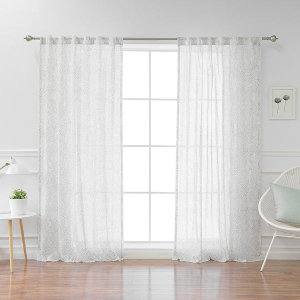 Sheer Faux Linen Modern Abstract Curtains