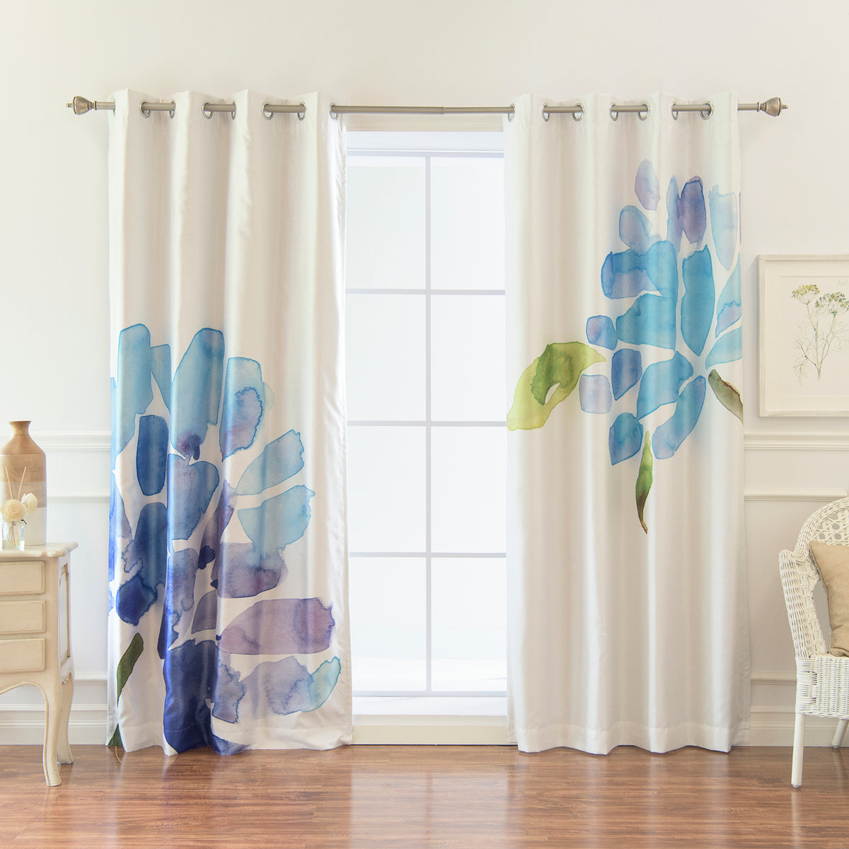 Faux Silk Watercolor Floral Blackout Curtains