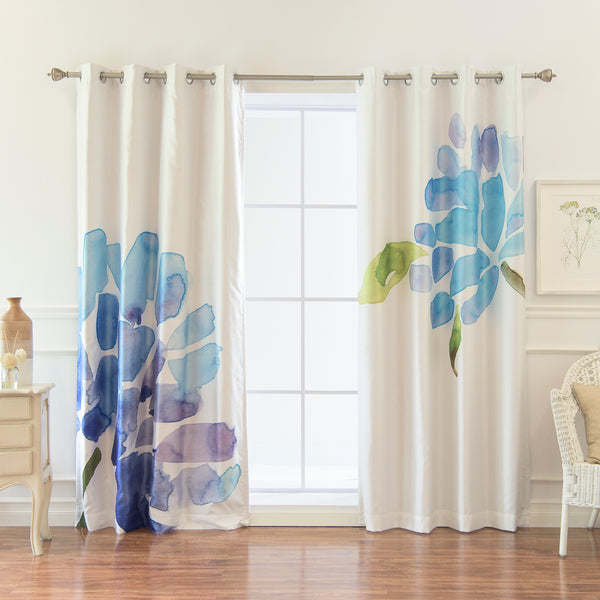 Faux Silk Watercolor Floral Blackout Curtains