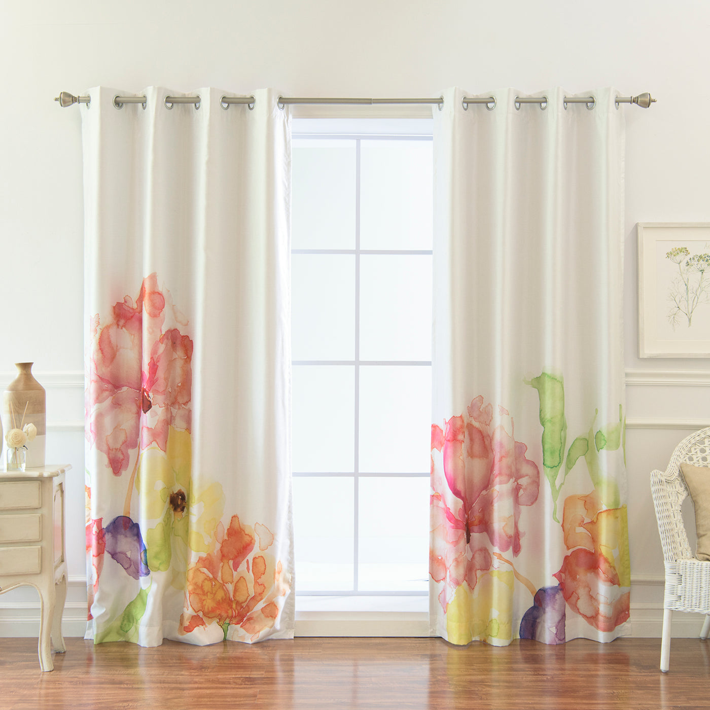 Faux Silk Watercolor Floral Blackout Curtains