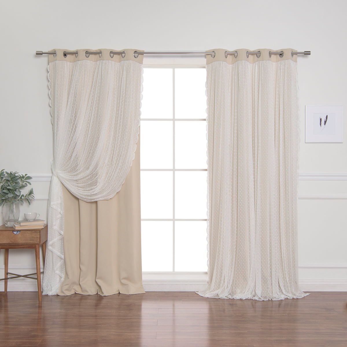 Dotted Lace Overlay Blackout Curtains