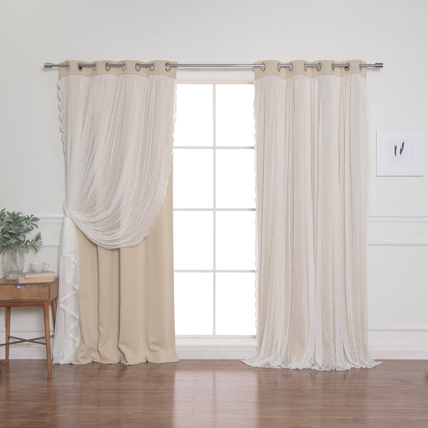 Dotted Lace Overlay Blackout Curtains