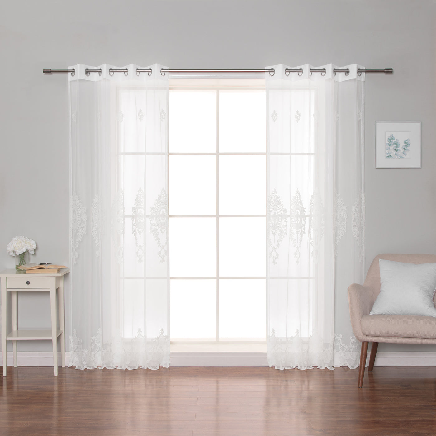 Sheer Damask Grommet Curtains