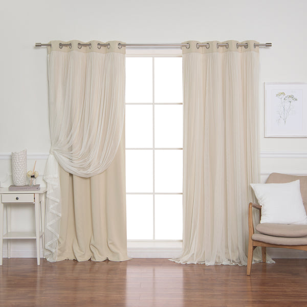 Tulle Overlay Grommet Blackout Curtains