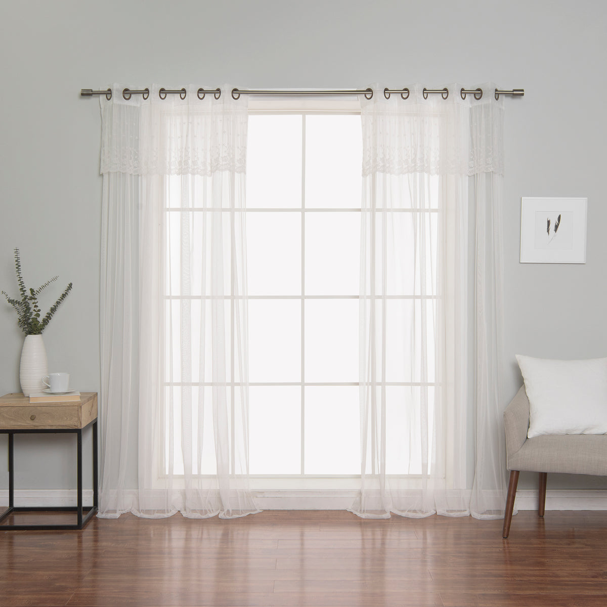 Tulle Lace with Attached Valance Curtains