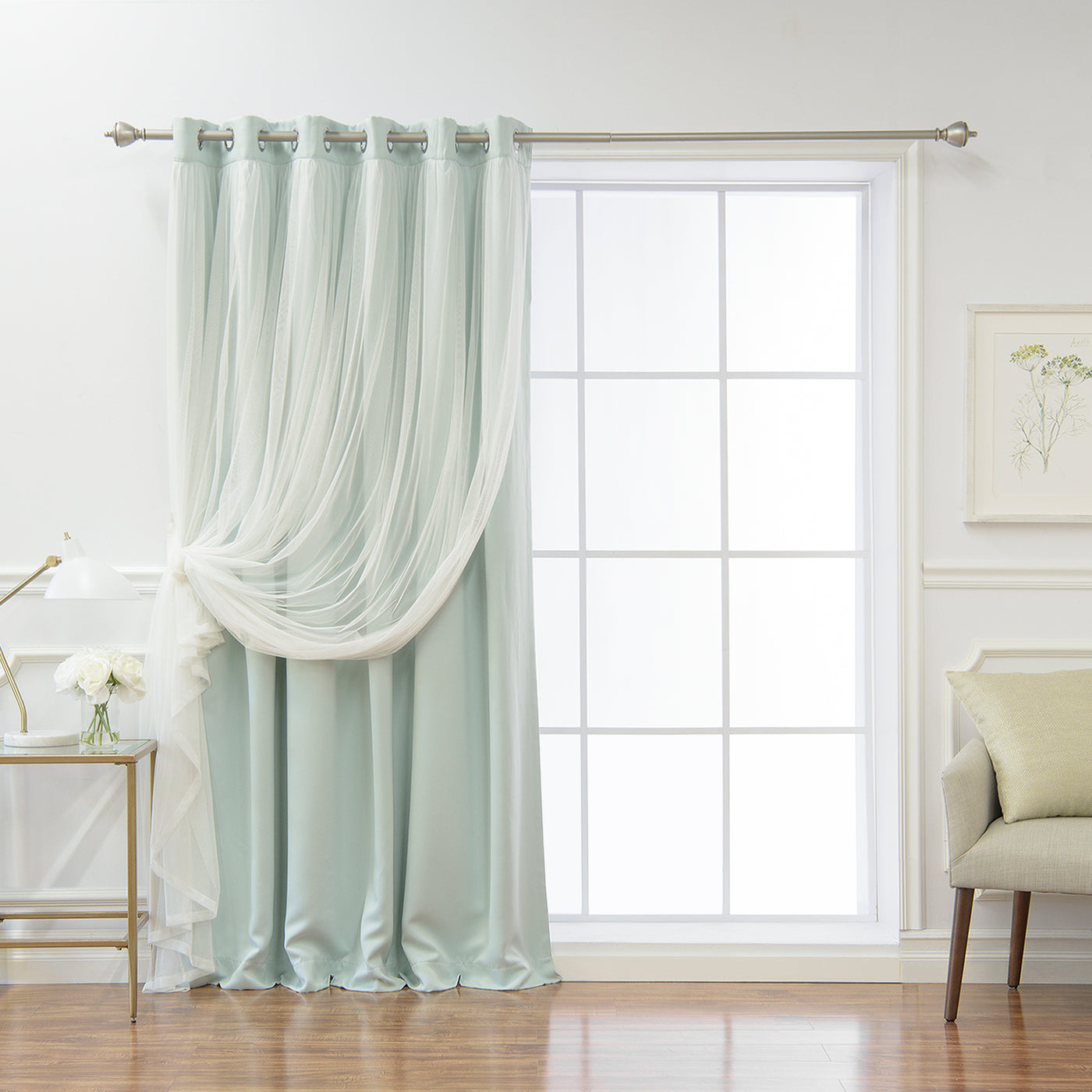 Wide Tulle Overlay Grommet Blackout Curtain