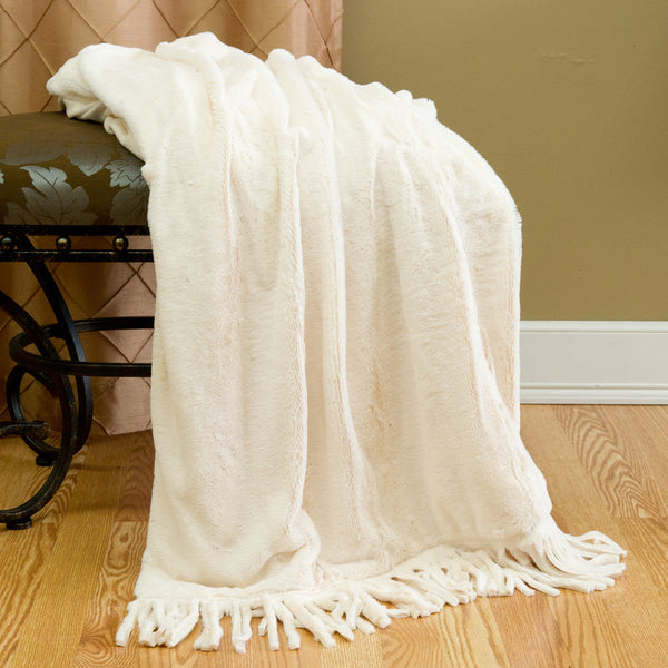 Fringed Faux Rabbit Fur Throw