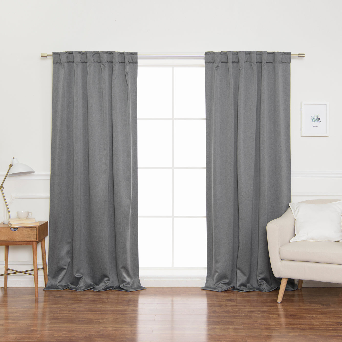 SolbloQ Heathered Linen Look Back Tab Blackout Curtains