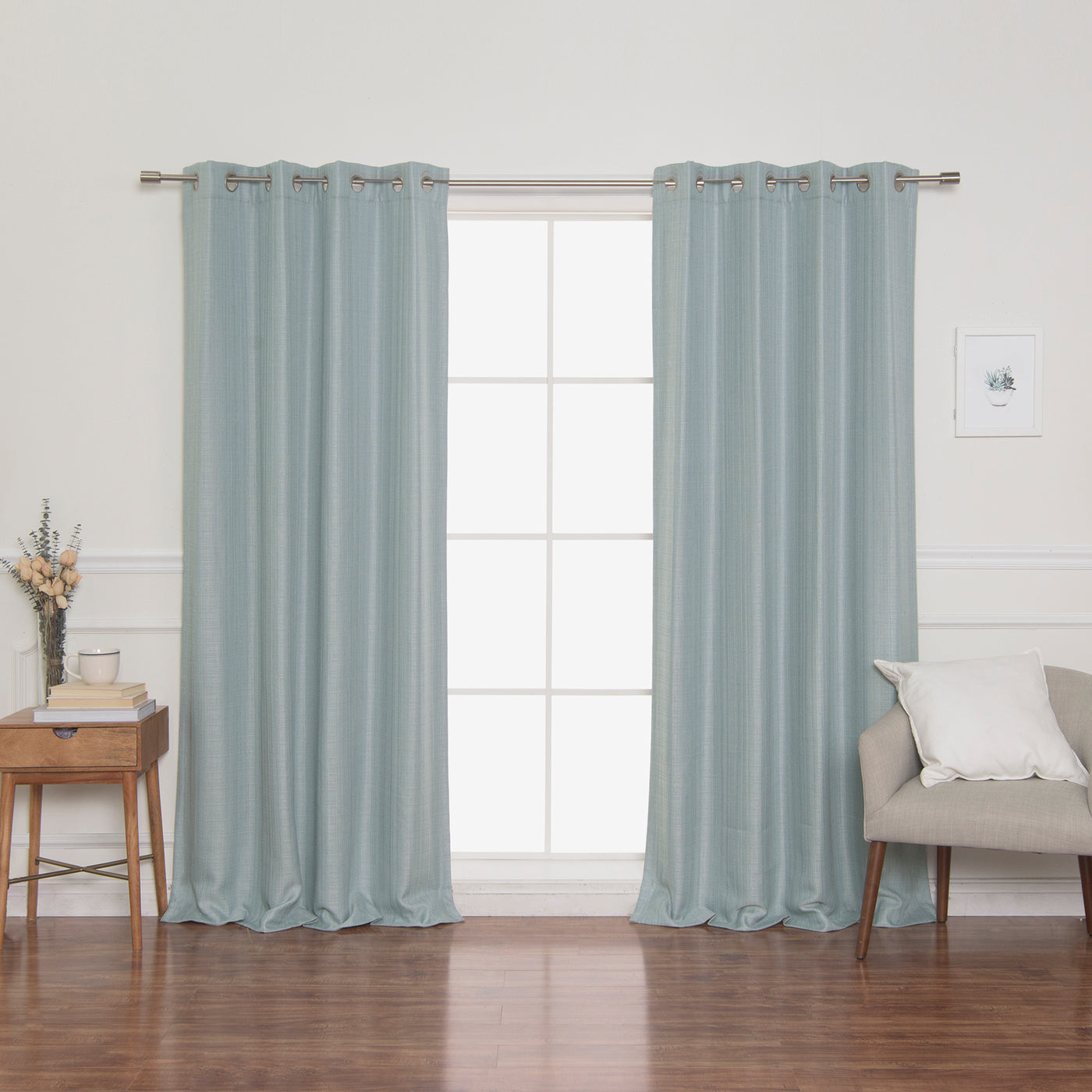 SolbloQ Woven Faux Linen Grommet Curtains with Blackout Lining
