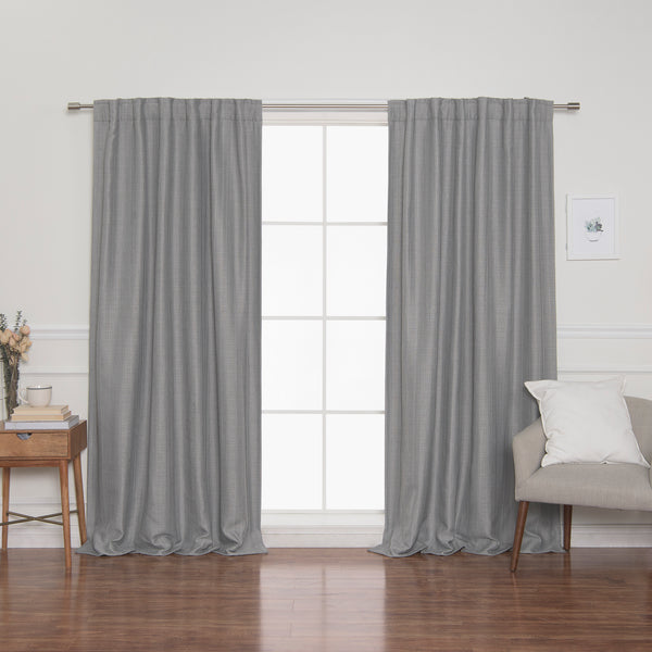 SolbloQ Woven Faux Linen Back Tab Curtains with Blackout Lining