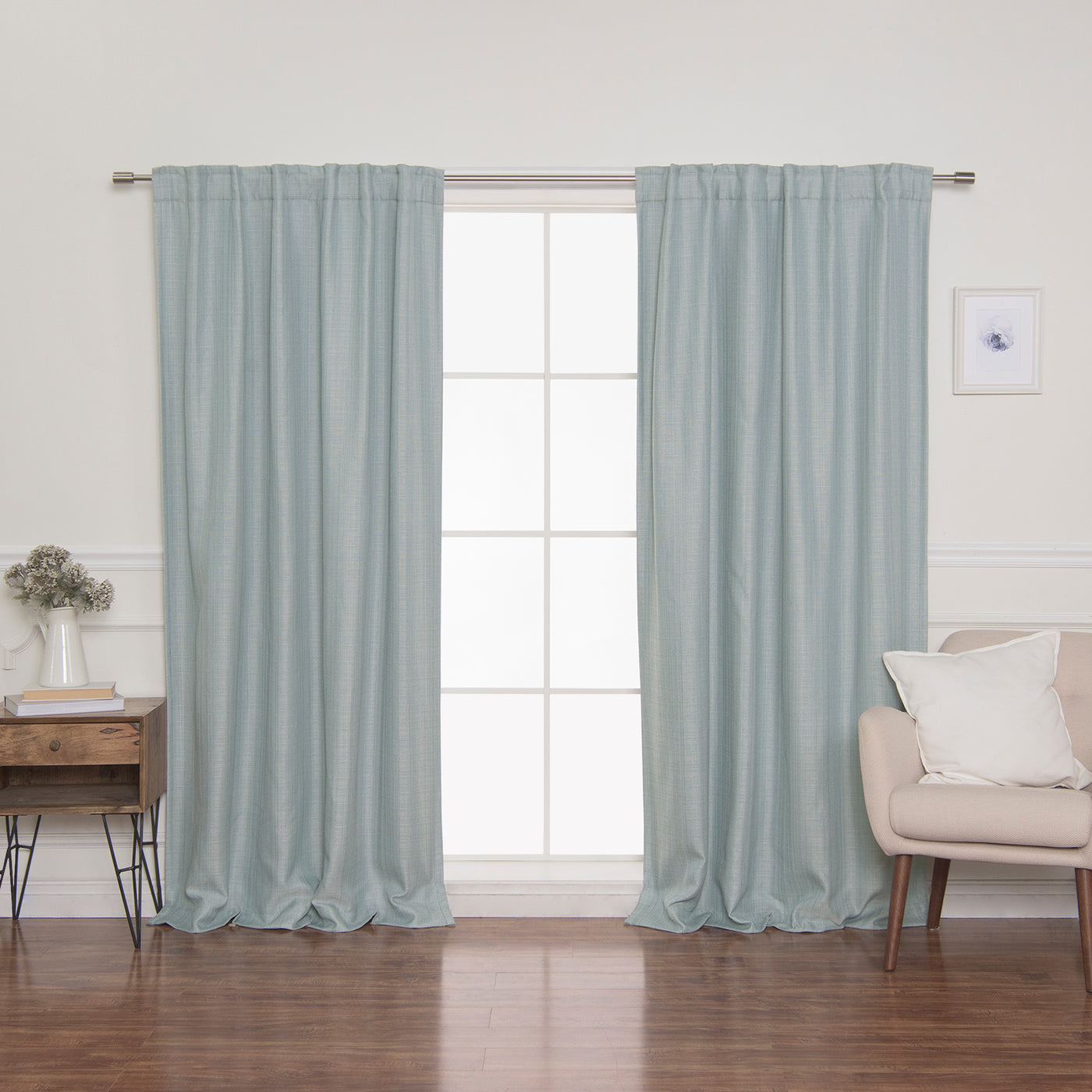 SolbloQ Woven Faux Linen Back Tab Curtains with Blackout Lining