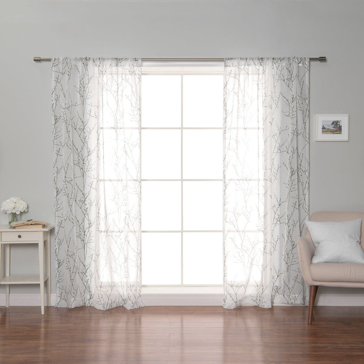 Sheer Watercolor Tree Branch Curtains