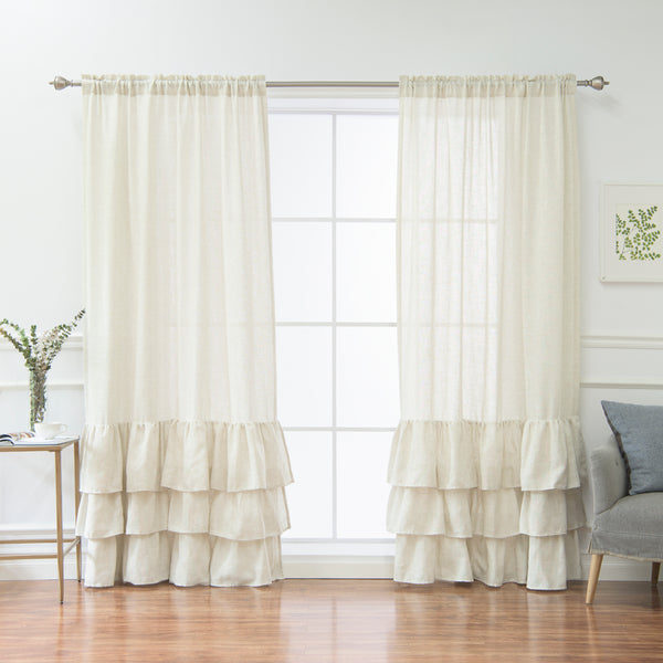 Linen Blend Ruffle Curtain - Natural