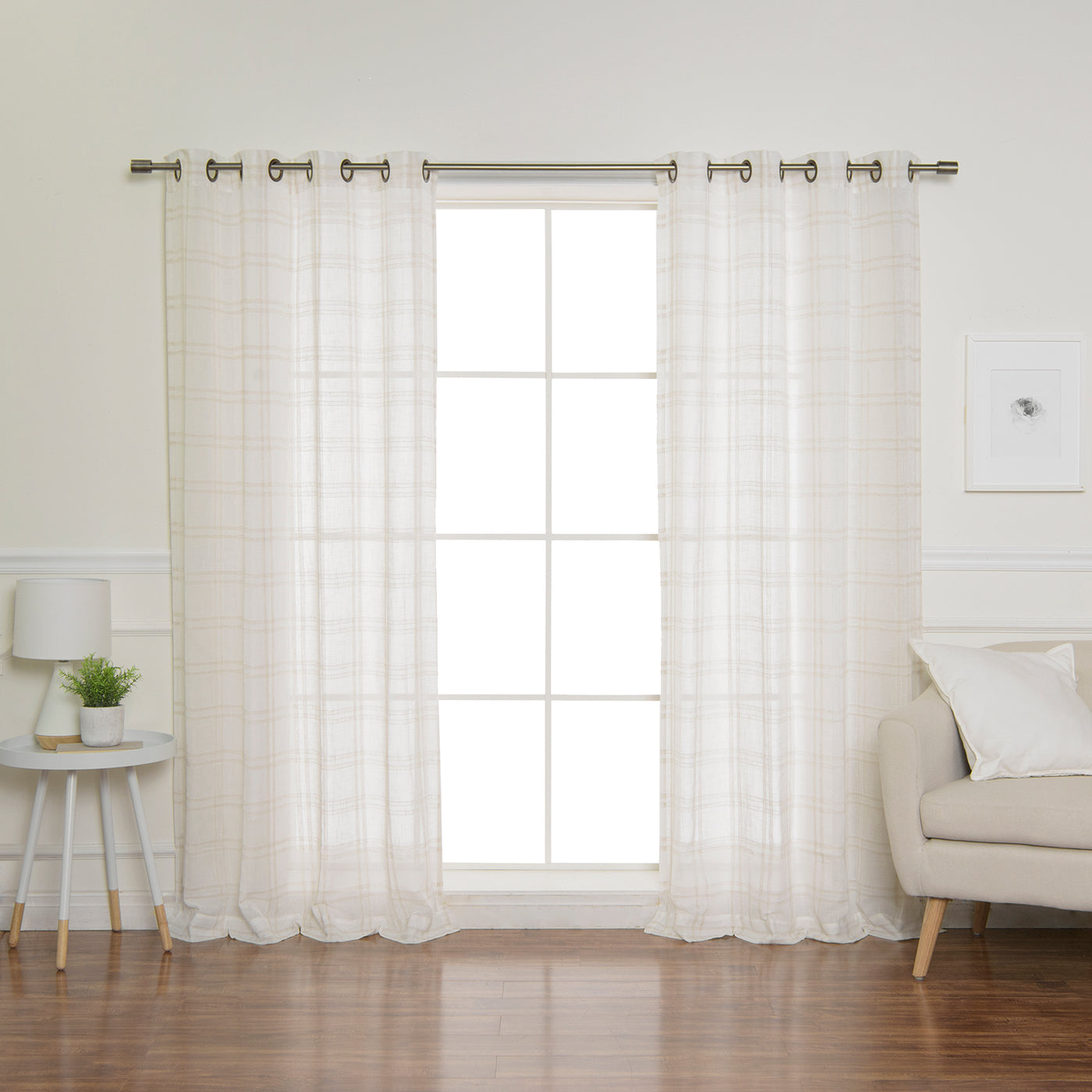 Faux Linen Checkered Curtains