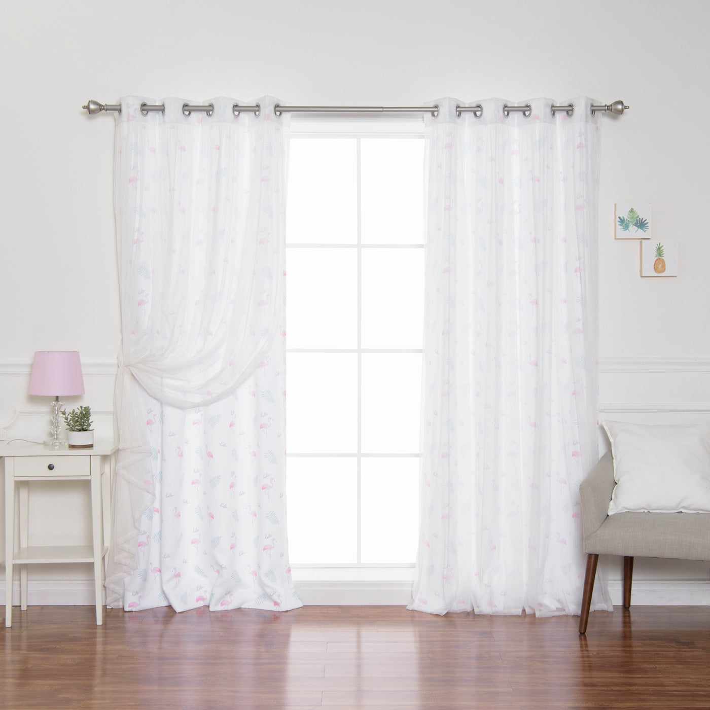 uMIXm Tulle & Flamingo Print Curtains
