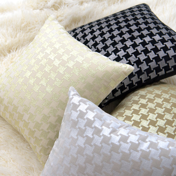 Metallic Houndstooth Velvet Pillow Cover