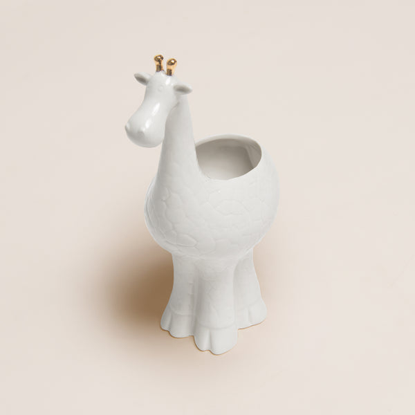 White & Gold Ceramic Giraffe Planter