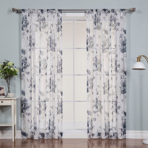 Faux Linen Watercolor Rose Curtains