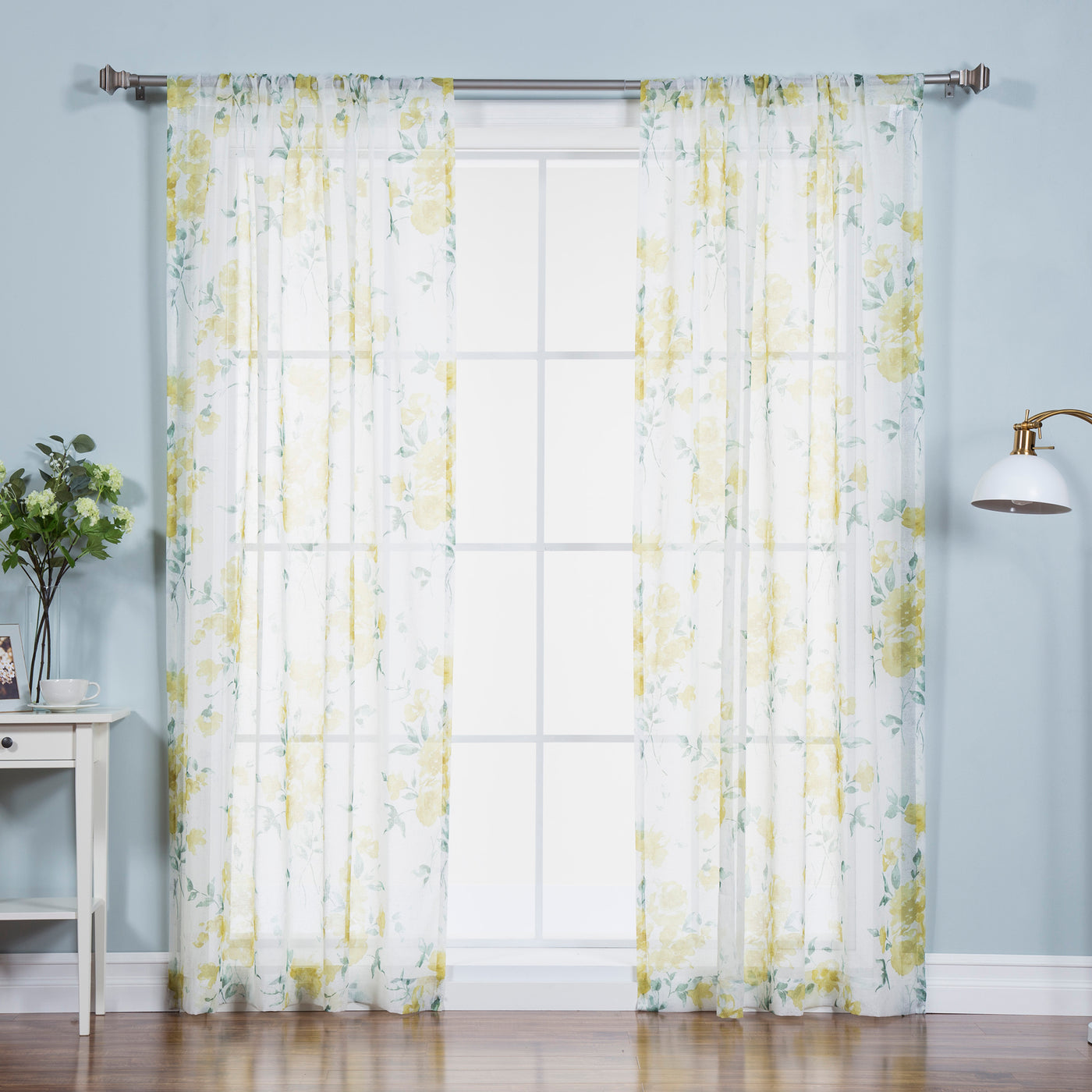 Faux Linen Watercolor Rose Curtains