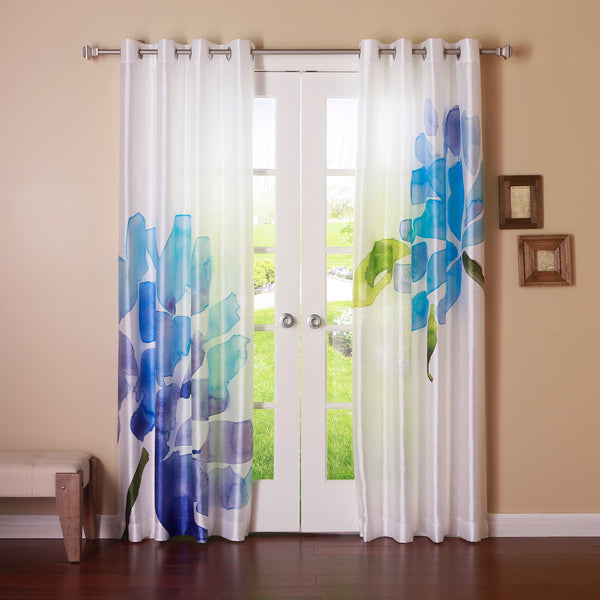 Faux Silk Watercolor Flower Curtains
