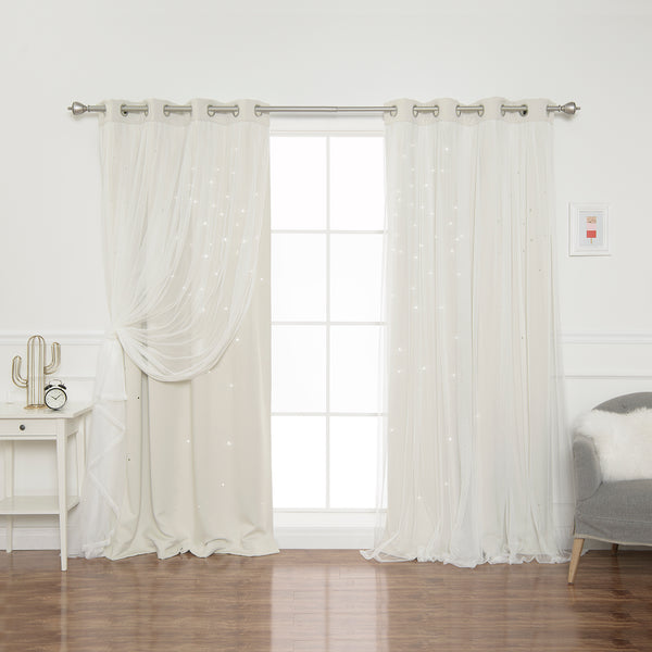 Tulle Overlay Star Cut Out Blackout Curtains