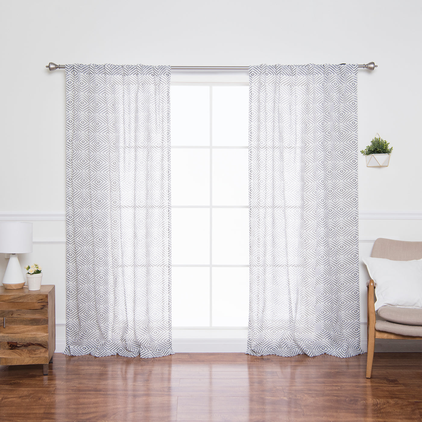 Sheer Faux Linen Reverse Diamante Curtains