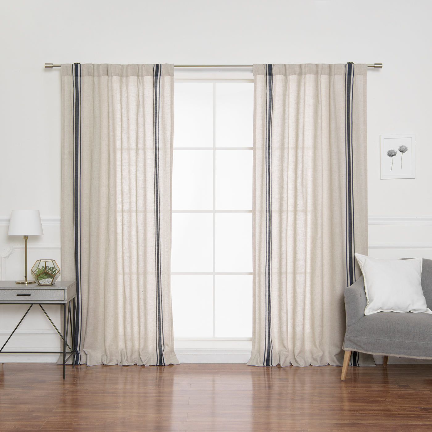 Linen Blend Triple Stripe Curtains