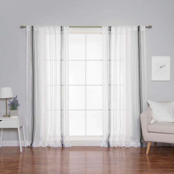 Sheer Faux Linen Triple Stripe Curtains