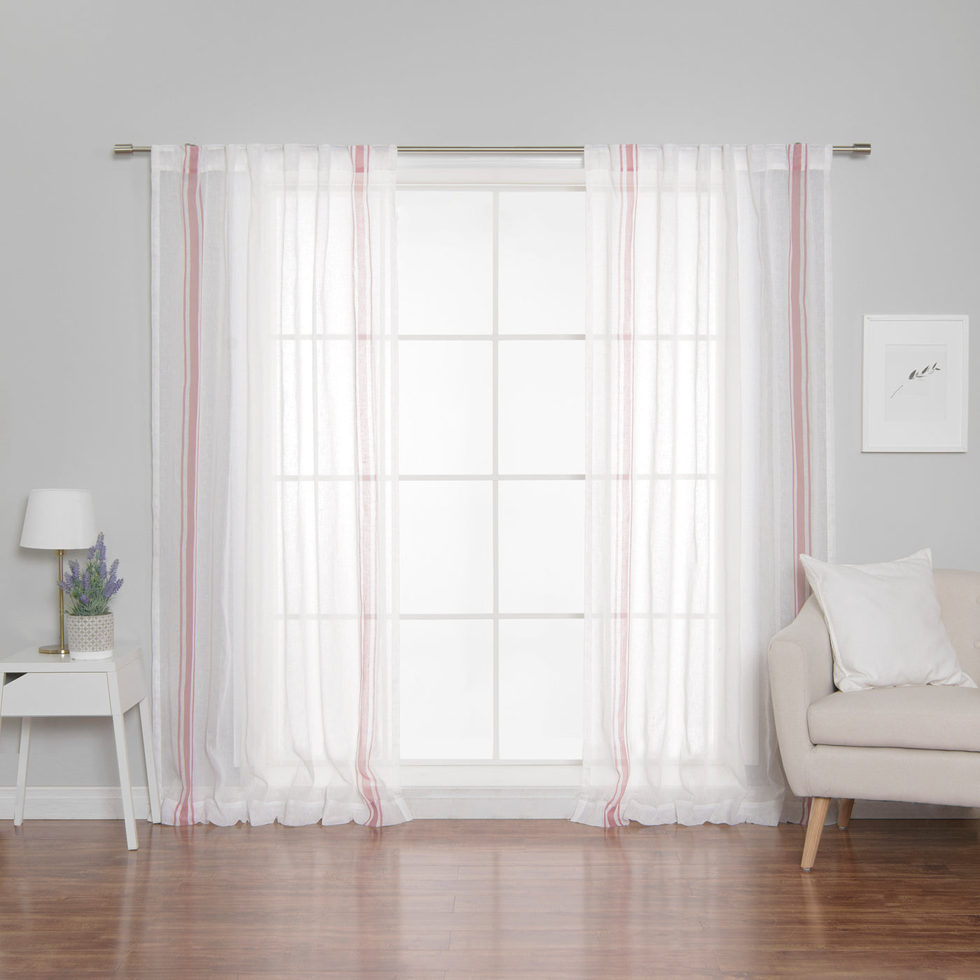Sheer Faux Linen Triple Stripe Curtains
