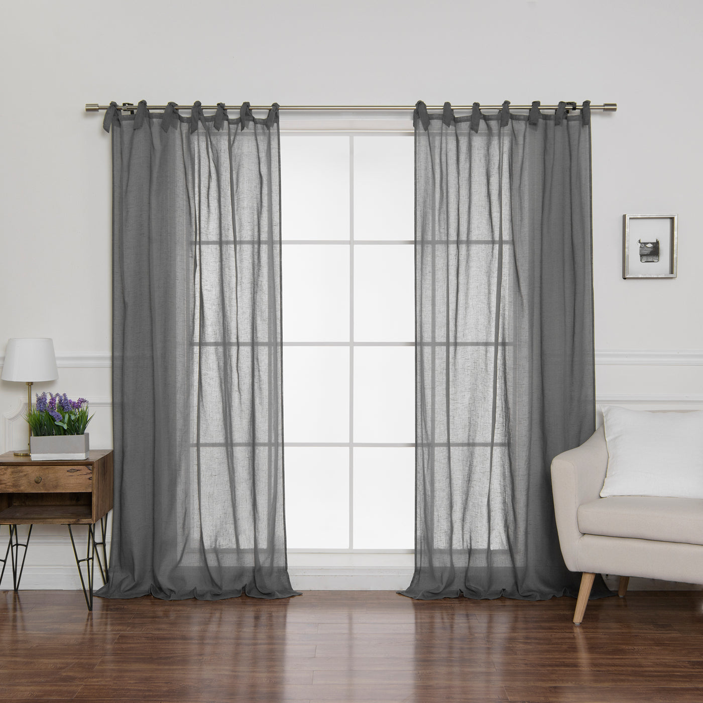 Faux Linen Romantic Tie Top Curtains