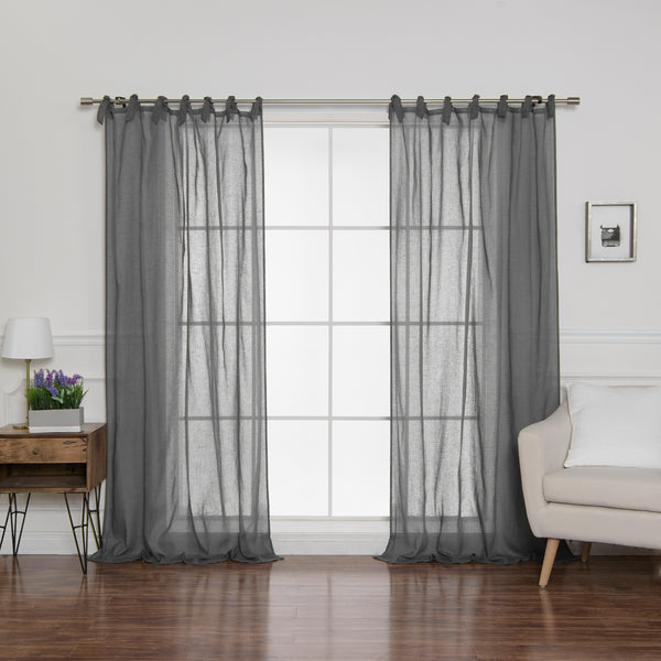 Faux Linen Romantic Tie Top Curtains