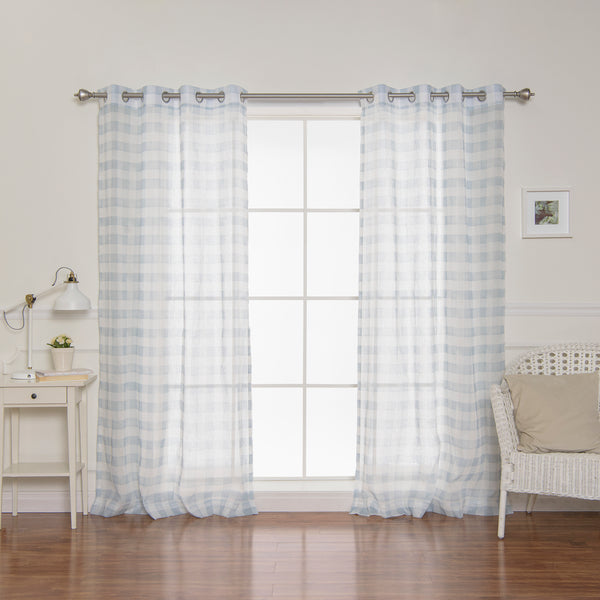Sheer Watercolor Plaid Grommet Curtains