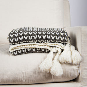 Braid Pattern Knit Tassel Throw