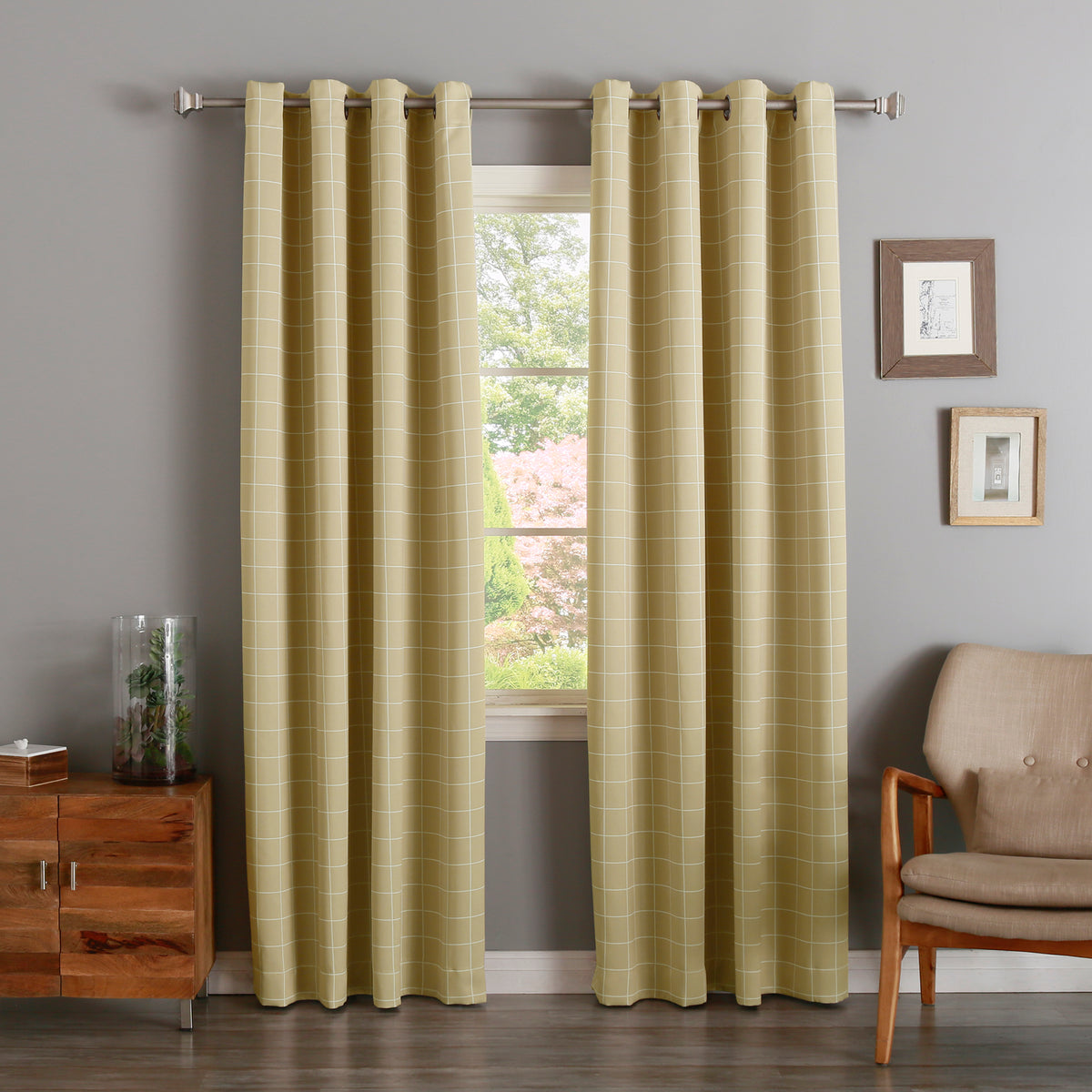 Plaid Room Darkening Curtains