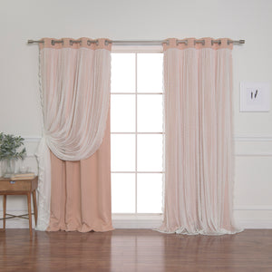Dotted Lace Overlay Blackout Curtains