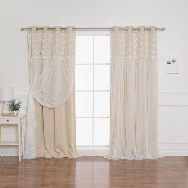 Floral Lace Overlay Blackout Curtains