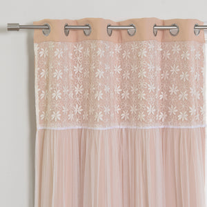 Floral Lace Overlay Blackout Curtains
