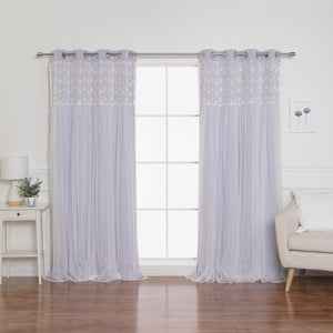 Floral Lace Overlay Blackout Curtains