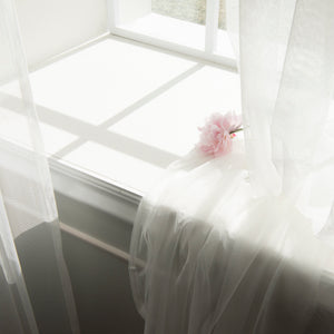 Tulle Lace with Attached Valance Silver Grommet Curtains