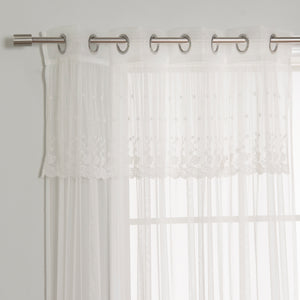 Tulle Lace with Attached Valance Silver Grommet Curtains
