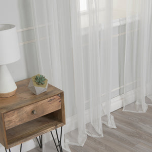 Tulle Lace with Attached Valance Silver Grommet Curtains