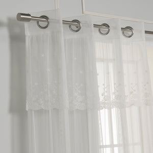 Tulle Lace with Attached Valance Silver Grommet Curtains