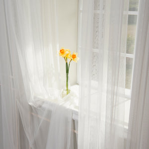 Tulle Lace with Attached Valance Silver Grommet Curtains
