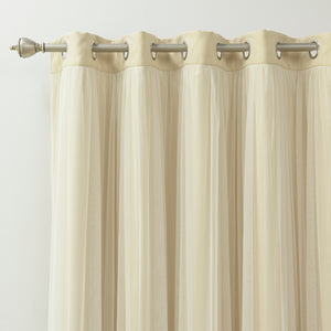 Wide Tulle Overlay Grommet Blackout Curtain