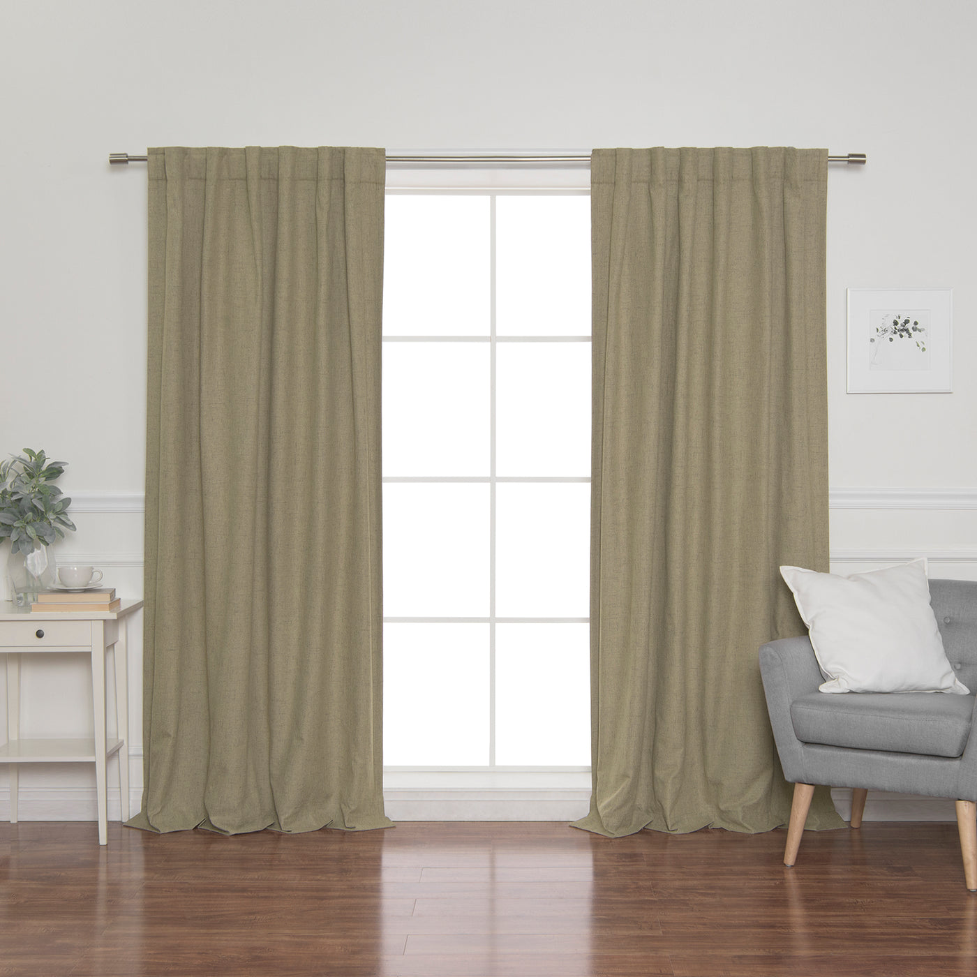 Faux Linen Back Tab Thermal Room Darkening Curtains