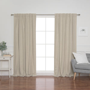 Faux Linen Back Tab Thermal Room Darkening Curtains