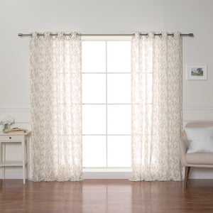 Opaque Beige Leaf Curtains