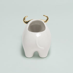 White & Gold Ceramic Bull Planter