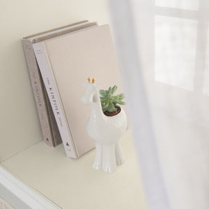 White & Gold Ceramic Giraffe Planter